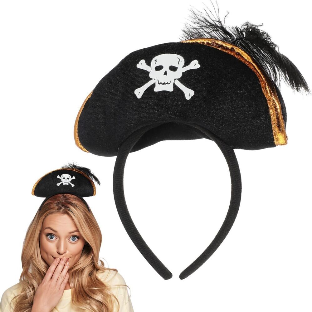 8214 Pirate Hat Headband, Fabric Pirate Headpiece Halloween Skull Hat